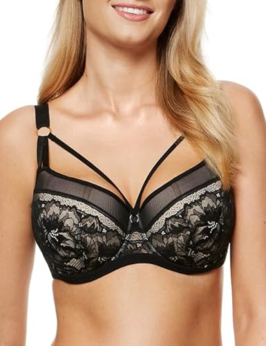 Gorteks Gwen-B4 Wyściełany biustonosz koronkowy, Comfort – 80F, czarny, czarny, 80F