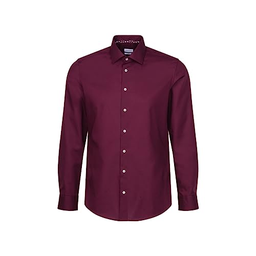 Seidensticker Męska koszula slim fit z długim rękawem, ciemnoczerwony, 43