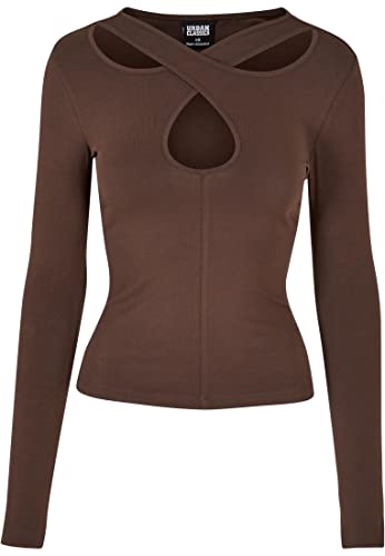 Urban Classics Damska koszulka z długim rękawem Crossed Cut Out, brązowy, 5XL