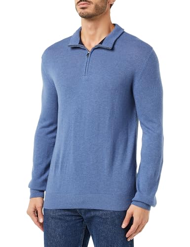Hackett London Sweter męski Merino Cash Mix Hzip, niebieski (stalowy niebieski), L