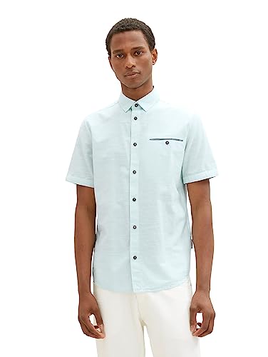 TOM TAILOR Męska koszula z krótkim rękawem z kieszenią na piersi, 31811 - Turquoise White Structure, M