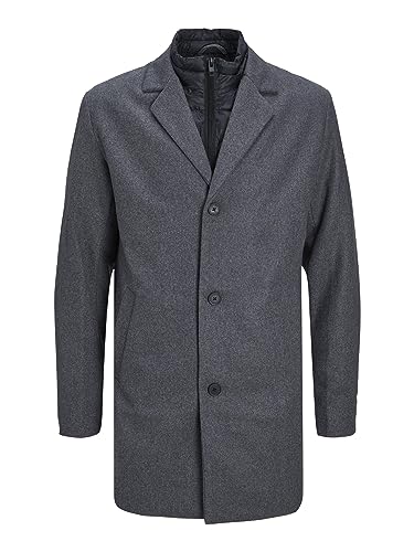 JACK & JONES Płaszcz męski, mieszanka wełny, szary melanż, L