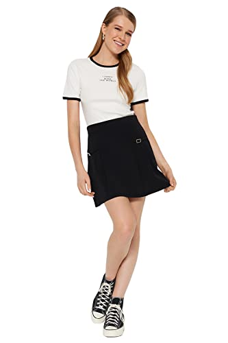 Trendyol Damska mini rozkloszowana spódnica z dzianiny o regularnym kroju, Czarny, XL