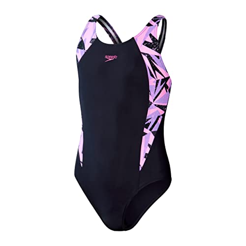 Speedo Dziewczęcy HyperBoom Splice Muscleback granatowy/różowy strój kąpielowy/kostium kąpielowy, True Navy/Miami Lilac/Taffy Pink, 8 lat