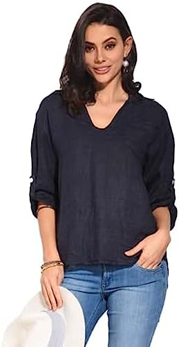 Bonateks, Sukienka z falbankami średniej długości, okrągłym kołnierzem i fałdami z przodu, 100% len, rozmiar DE: 42 rozmiar US: XL, biała - wyprodukowano we Włoszech, biały, 42