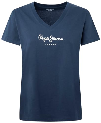 Pepe Jeans Damska koszulka Wendys z dekoltem w serek, Niebieski (Dulwich), M