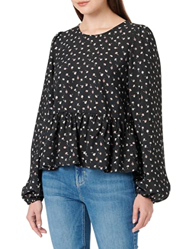 ONLY Women's ONLSANDY Life L/S Peplum TOP NOOS PTM Bluse, Black/AOP: Julia SMALL Flower, S