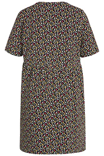 Ulla Popken Damska koszulka z długim rękawem, w kropki, linia A, okrągły dekolt, T-shirt z rękawami do łokci, czarny, 46/48