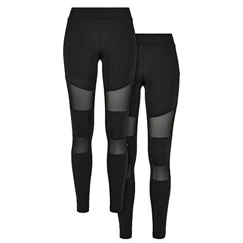 Urban Classics Damskie legginsy Tech Mesh 2 pary, czarne + czarne, 4XL