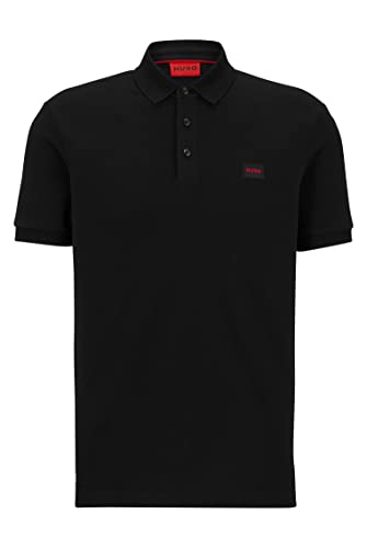 HUGO Męska koszulka polo Dereso232 Slim-Fit z bawełny piqué z czerwonym logo, Black7, M