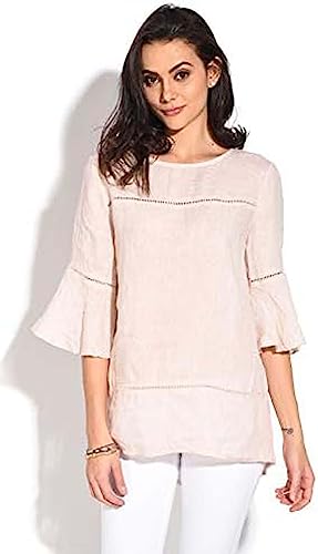 Bonateks, Długa sukienka z okrągłym kołnierzem, przednimi fałdami i krótkimi rękawami, 100% len, rozmiar DE:36, rozmiar US:S, czarna - wyprodukowano we Włoszech, czarny, 36