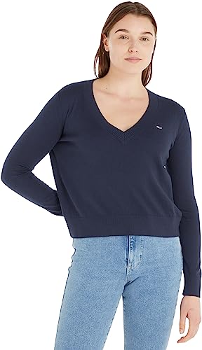 Tommy Jeans Damska bluza Tjw Essential Vneck, Ciemna granatowa, L