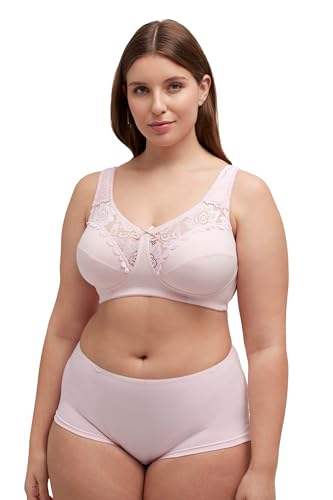 Ulla Popken Damski biustonosz odciążający, koronka, bez fiszbin, miseczka C-E, blady różowy, 85D, bladoróżowy, 85D