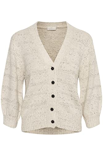 KAFFE damski sweter z dzianiny kardigan zapinany język rękawy, Broken White/Black Melange, XL