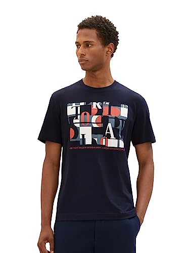 TOM TAILOR Męski T-shirt z nadrukiem z bawełny, 10668-sky Captain Blue, S, 10668-sky Captain Blue, S