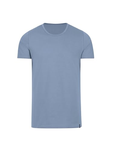 Trigema Męski T-shirt z elastanem – dopasowany krój (Slim Fit) – elastyczny – okrągły dekolt – 602201, Pearl-Blue, M