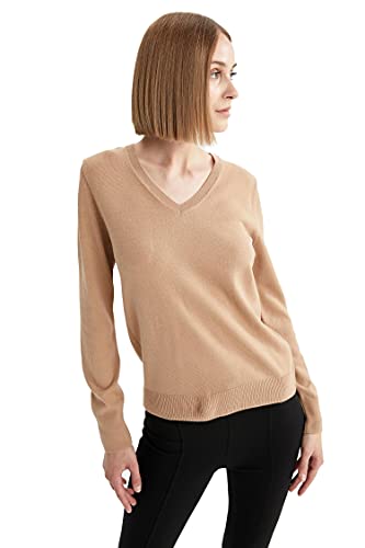 DeFacto Sweter normalny krój dla kobiet - sweter z golfem dla topów damski (kamelowy, XL), piaskowy, XL