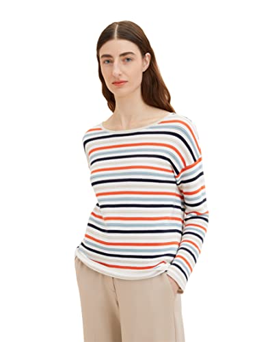 TOM TAILOR Damski sweter 1036918, 32092 - Red Blue Knit Stripe, L