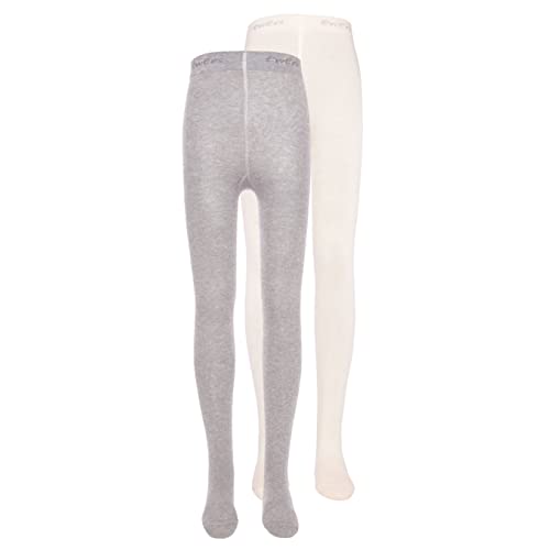 Ewers Rajstopy dla niemowląt i dzieci, jednokolorowe, dwupak, rajstopy z bawełny dla dziewczynek w jednolitym kolorze, bawełna ekologiczna, certyfikat GOTS, Made in Europe, jasnoszary/biały, 98 cm