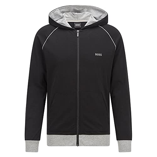 Boss Mix&Match kurtka męska z kapturem ze stretchu, bawełna, z lamówkami i logo, czarny (Black1), S