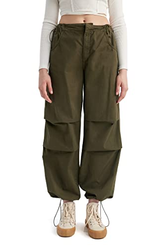 DeFacto Damskie spodnie do biegania z dzianiny na co dzień – standardowy krój, spodnie do joggingu, damskie spodnie do joggingu, dres do joggingu, khaki, 36