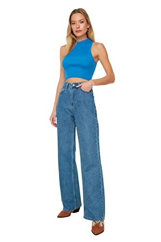 Trendyol Blue High Wade Szerokie nogawki Jeansy damskie, Niebieski, 44