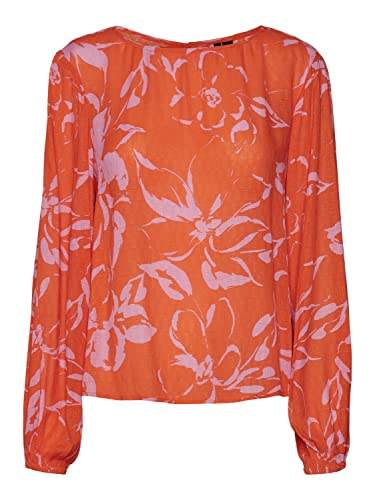 VERO MODA Women's VMPOLLIANA LS WVN Top, Scarlet Ibis/AOP: Polliana, M, Scarlet Ibis/Aop: polliana, M