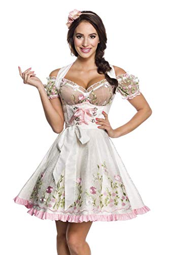 Mini Brokat Dirndl Set Tracht Tracht Sukienka Wiesn Oktoberfest Bluzka 36-46, bia?y, XL