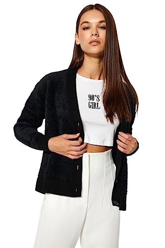 Trendyol FeMan Oversize Basic kardigan z dzianiny z dekoltem w serek, czarny, M, Czarny, M