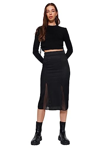 Trendyol Damen Spódnica ołówkowa Regularny krój Spódnica z dzianiny, czarna, L, Czarny, L