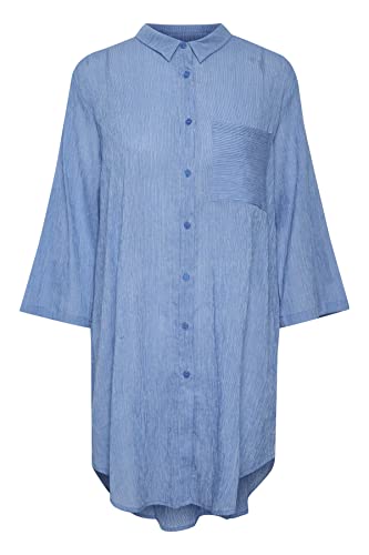 KAFFE damska koszula sukienka 3/4 rękaw tunec casual długi, francuska niebieska/chalk Stripe, 34