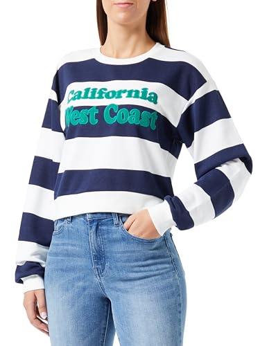 Koton Damska bluza z wyszywanym okrągłym dekoltem, Navy Stripe (7s0), l