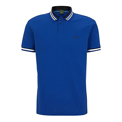 BOSS Męska koszulka polo Paddy 2 z bawełny piqué z prążkowanymi paskami, Bright Blue438, 5XL