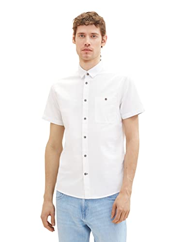 TOM TAILOR Męska koszula z krótkim rękawem z kieszenią na piersi, 20000 – biały, S