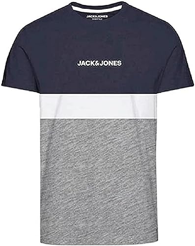 Bestseller A/S Męski t-shirt JJEREID Blocking Tee SS NOOS, Navy Blazer, M, granatowy blezer, M