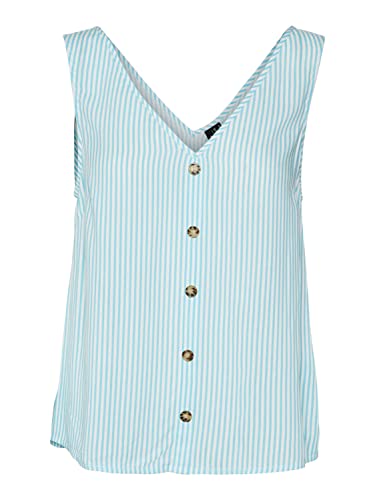 VERO MODA Women's VMBUMPY SL WVN NOOS Top, Snow White/Stripes:Bachelor Button, XL, Snow White/Stripes:bachelor Button, XL