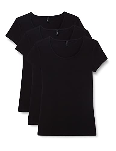 ONLY T-shirt damski, Czarny/opakowanie: + 2 czarne, M