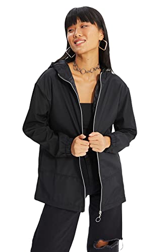 TRENDYOL Damski czarny z kapturem, wodoodporny, płaszcz Coat, czarny, M