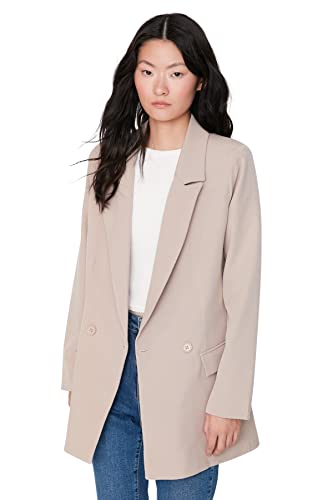 TRENDYOL Damska kurtka regularna, dwurzędowa, gładka tkanina, jasnobrązowy, 40