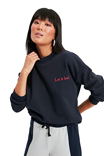 Trendyol Damska bluza granatowa z emblematem, XL (DE)
