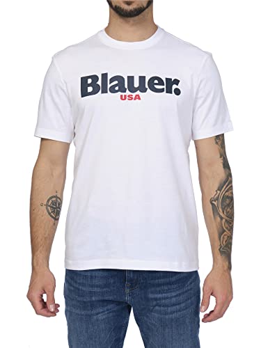 Blauer Męski t-shirt z krótkim rękawem, 100 biel optyczna, 48, 100 białych optyczny, 46