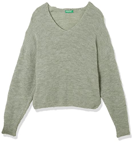 United Colors of Benetton Damski sweter z dekoltem w serek M/L 1068d400n, zielony szałwiowy 6l2, M