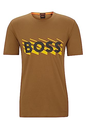 BOSS Męski T-shirt TeeBOSSRete z bawełnianego dżerseju z logo, jasny beż, 3XL
