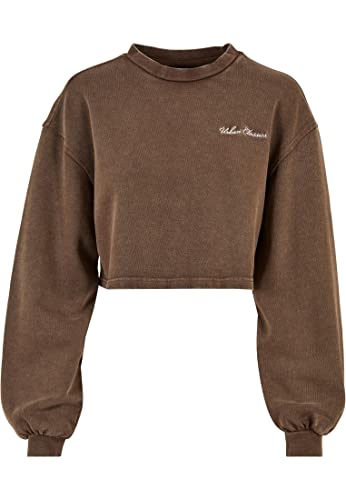 Urban Classics Damska bluza damska Cropped Small Embroidery Terry Crewneck, brązowy, S