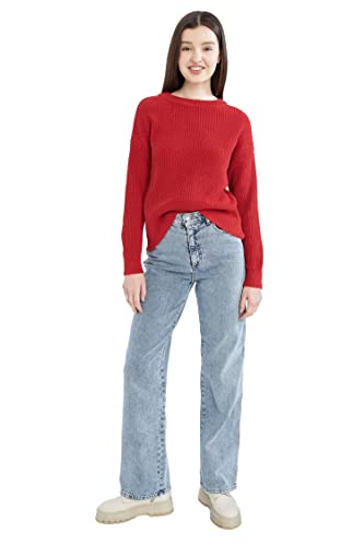 DeFacto Sweter normalny krój dla kobiet – sweter z golfem na topy (bordowy, 3XL), bordowy, 3XL