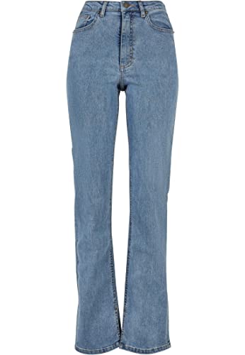 Urban Classics Damskie spodnie z wysokim stanem Straight Slit Denim, Tinted Lightblue Washed, 34