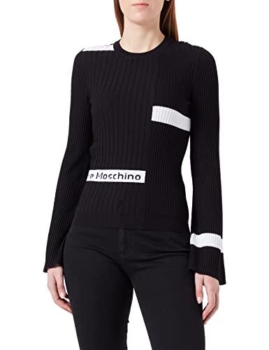 Love Moschino Women's Slim Fit Ribbed Viscose Blend top, Black, 40, czarny, 40