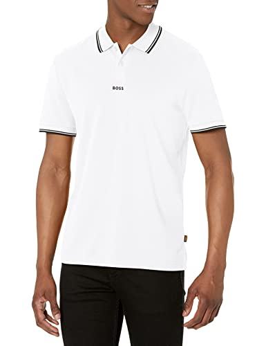 Hugo Boss Męska koszulka polo z bawełny piqué z centralnym logo, białe mydło, rozmiar XXL, Białe mydło, XXL