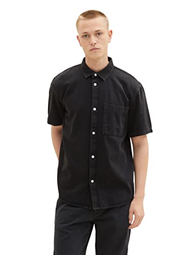 TOM TAILOR Denim Męska koszula dżinsowa z kieszenią na piersi, 10240 - Black Denim, XL