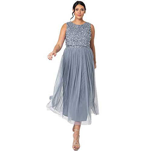 Maya Deluxe Damska sukienka Bridesmaid, Dusty Blue, 56